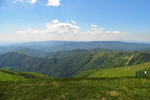 Bočný hrebeň od Kráľovej studne cez Úplaz po Japeň, v pozadí Kremnické vrchy