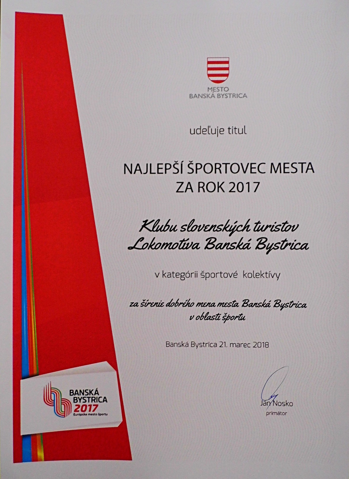Ocenenie KST Lokomotíva – najlepší športový kolektív mesta 2017 – foto 1