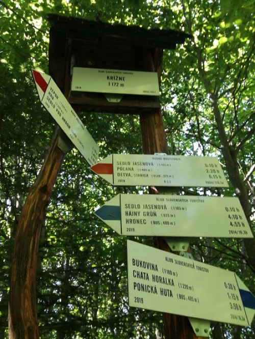 Krížne - križovatka turistických značkovaných trás